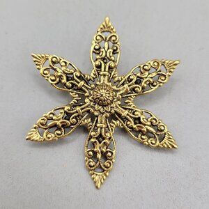 Vintage Freirich Filigree Starburst Brooch Pin Gold Tone 1960s